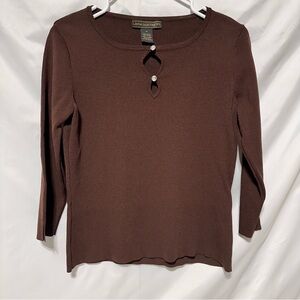 Linda Matthews Chocolate Brown Long Sleeve Top w/ Diamond-Style Buttons | M